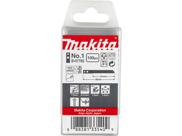 HSS žagin list za vbodno žago Makita, za kovino, Pakiranje: 100kos, 61mm, TPI: 24, B-07783