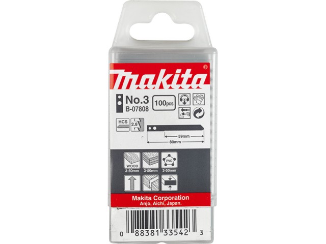 HCS žagin list za vbodno žago Makita, za les, Pakiranje: 100kos, 59mm, TPI: 9, B-07808