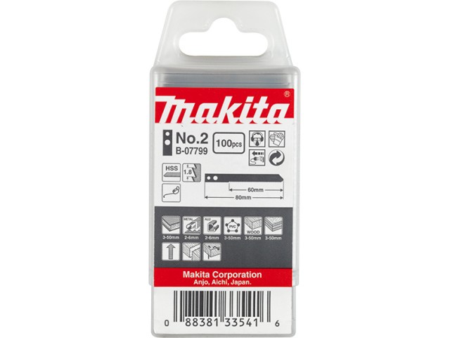 HCS žagin list za vbodno žago Makita, za les, Pakiranje: 100kos, 75mm, TPI: 8, B-07858