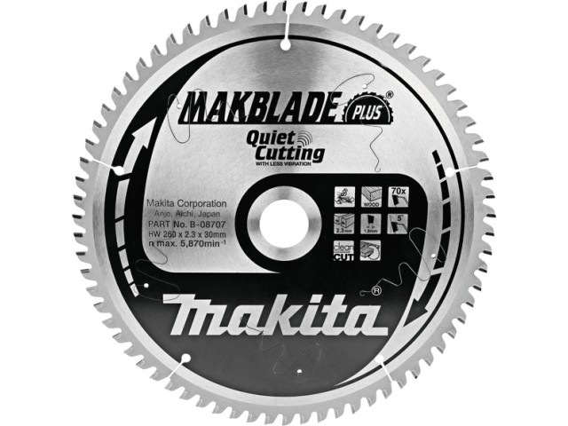 TCT MAKBlade Plus žagin list Makita, Dimenzije: 260x2,3x30mm, Zob: 70, B-32530