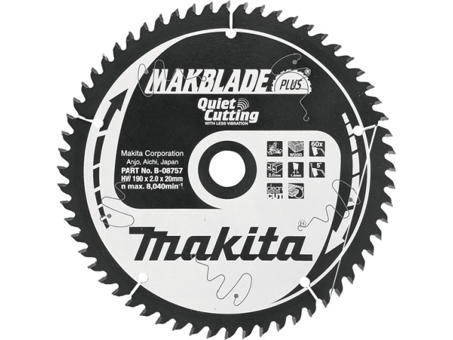 TCT MAKBlade Plus žagin list Makita, Dimenzije: 190x2x20mm, Zob: 60, B-32580