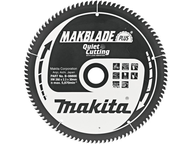 TCT MAKBlade Plus žagin list Makita, Dimenzije: 260x2,3x30mm, Zob: 100, B-32633