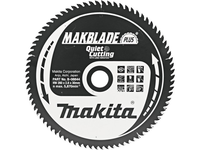 TCT MAKBlade Plus žagin list Makita, Dimenzije: 260x2,8x30mm, Zob: 80, B-32655
