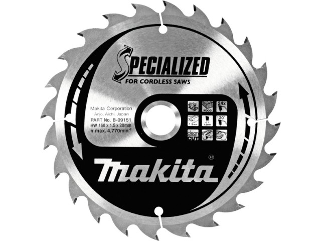 TCT Specialized žagin list Makita, Dimenzije: 160x1,5x20mm, Zob: 24, B-09151