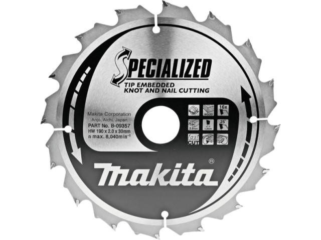 TCT Specialized žagin list Makita, Dimenzije: 190x2x30mm, Zob: 16, B-33059