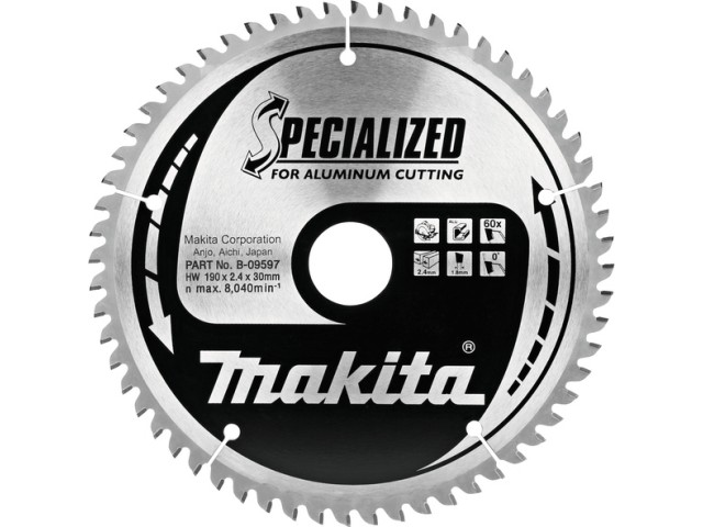 TCT žagin list Makita za aluminij, Dimenzije: 190x2,4x30mm, Zob: 60, B-33261