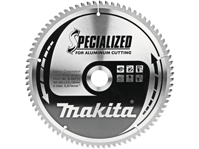 TCT Specialized žagin list za aluminij Makita, Dimenzije: 260x2,8x30mm, Zob: 80, B-33386