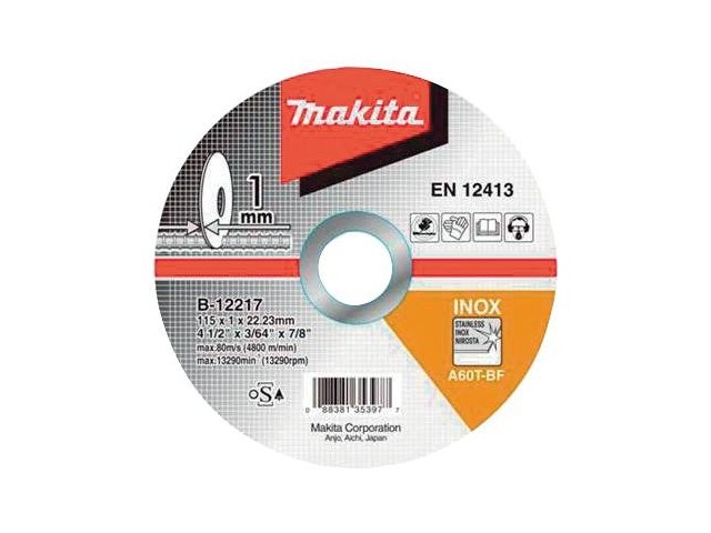 Rezalna plošča Makita za inox, Dimenzije: 115x1x22,23mm, B-12217