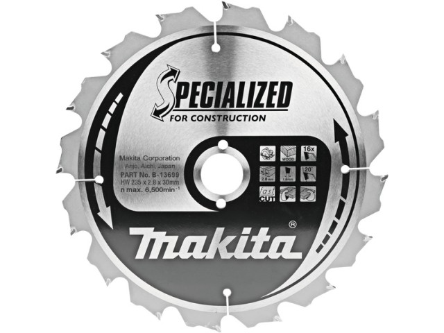 TCT žagin list Specialized Makita, Dimenzije: 235x2,8x30mm, Zob: 16, B-33560