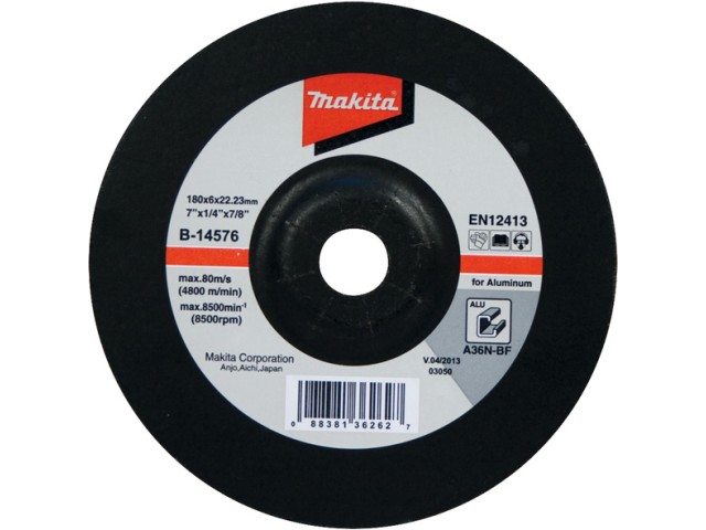 Vbočena brusilna plošča Makita, Dimenzije: 180x6x22,23mm, Zrnatost: 36, B-14576