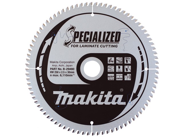 TCT žagin list za laminat Makita, Dimenzije: 250x2,5x30mm, Zob: 84, B-29480