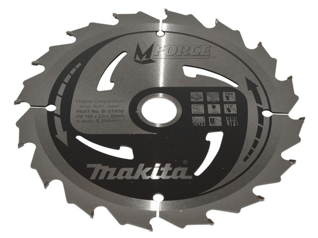TCT MForce žagin list Makita, Dimenzije: 165x2x20mm, Zob: 16, B-31930