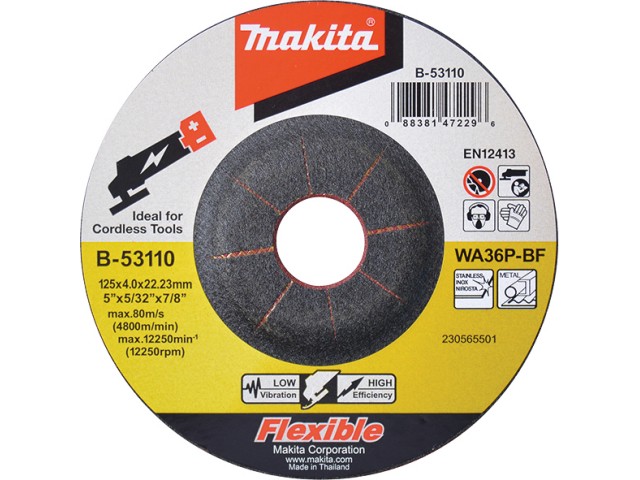 Upogljiva brusilna plošča Makita, Dimenzije: 115x4x22,23mm, Zrnatost:36, B-49775