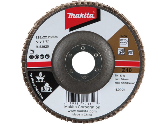 Industrijska lamelna plošča Makita, Dimenzije: 125x22,23mm, Zrnatost: 40, B-53920
