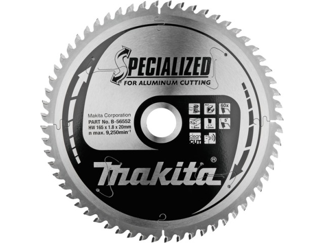 TCT žagin list Makita, za aluminij, Dimenzije: 165x20mm, Zob: 60, B-56552