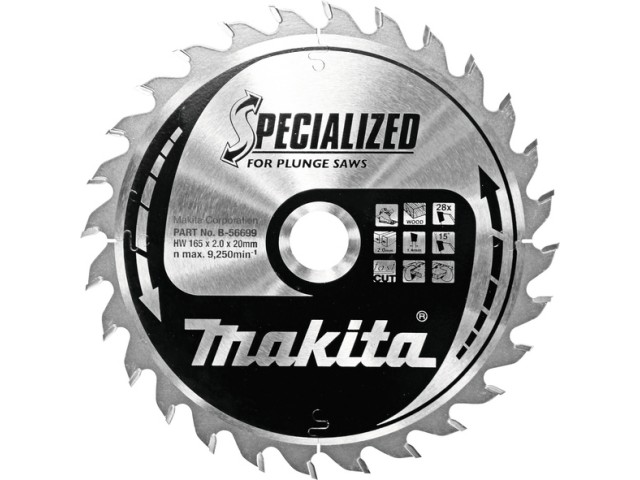 TCT žagin list Makita, les-grobi rez, Dimenzije: 165x20mm, Zob: 28, B-56699