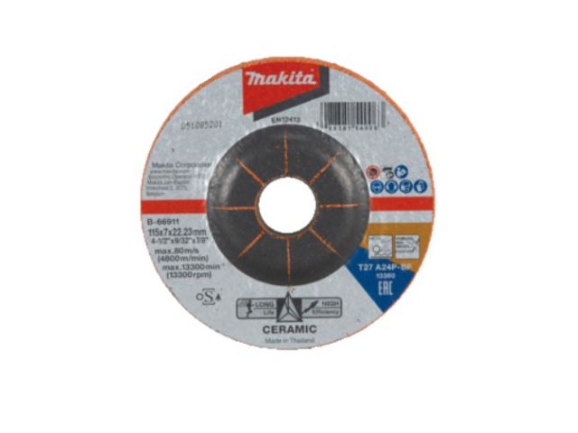 Keramična brusilna plošča Makita Ceramic A24P, Dimenzije: 115x7x22,23mm, B-66911