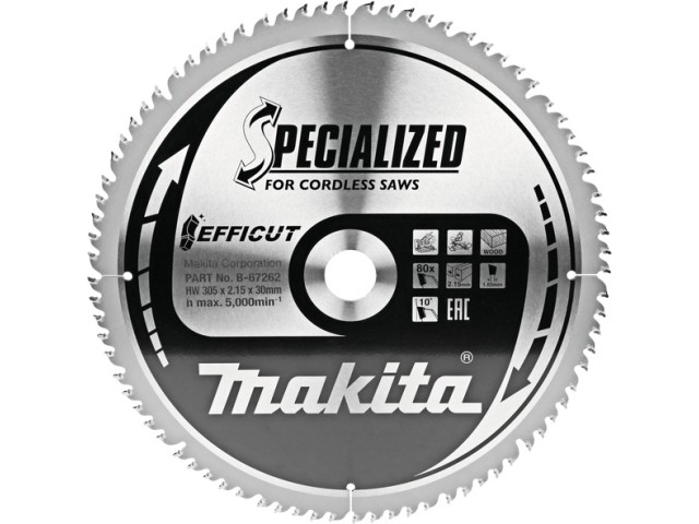 Žagin list Makita TCT Specialized, Efficut, za les, Dimenzije: 305x2,15x30mm, Zob: 80, B-67315