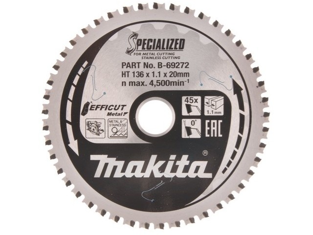 Žagin list Makita TCT  Efficut za kovino, Dimenzije: 136x20mm, Zob: 45, B-69272
