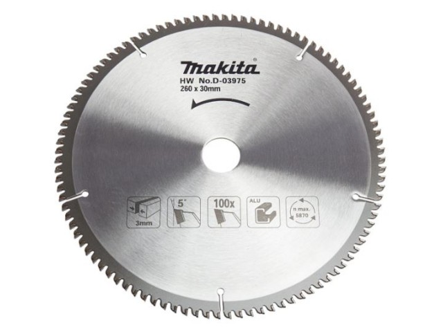 TCT žagin list za aluminij Makita, Dimenzije: 260x30mm, Zob: 100, D-03975