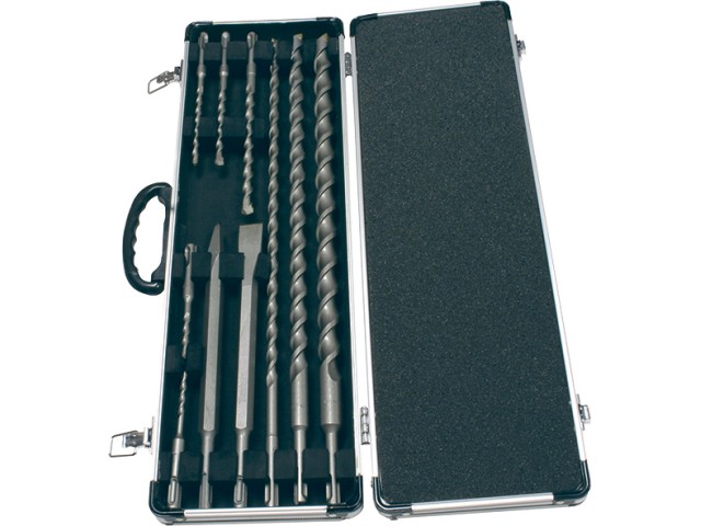 10-delni set Makita SDS-Plus svedrov in dlet, Svedri: 5.5, 6x110 mm, 7, 8x160 mm, 10x210 mm, 10, 16, 20x460 mm, Dleta: Špica 250 mm, ploščato dleto 20x250 mm, D-21191