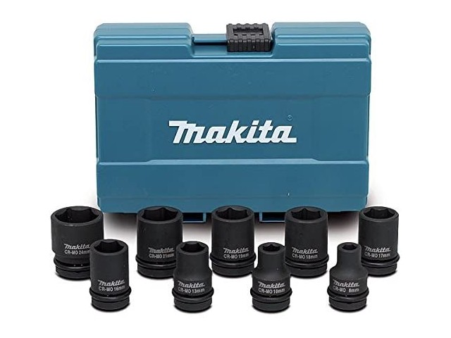 9-delni set natičnih nastavkov Makita, 8, 10, 13, 16, 17, 18, 19, 21, 24x38 mm, D-41517