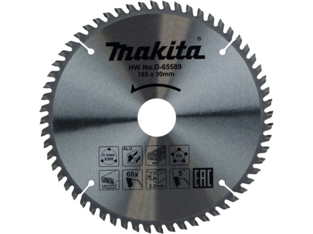 Žagin list Makita TCT, Dimenzije: 185x30x2.2mm, Zob: 60, D-65589