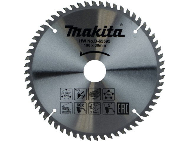 Žagin list Makita TCT, Dimenzije: 190x30x2.2mm, Zob: 60, D-65595