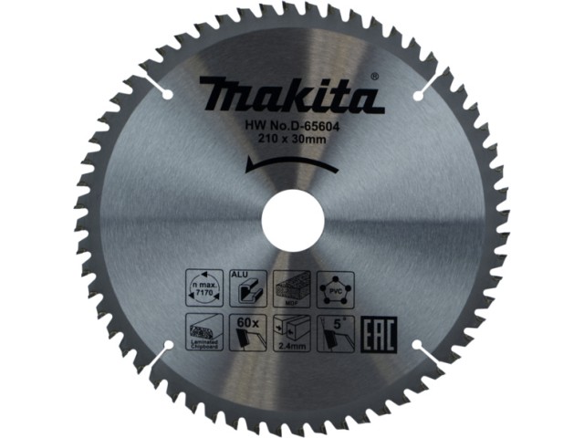 Žagin list Makita TCT, Dimenzije: 210x30x2.4mm, Zob: 60, D-65604 