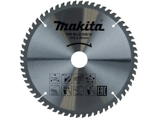 Žagin list Makita TCT, Dimenzije: 216x30x2.4mm, Zob: 60, D-65610