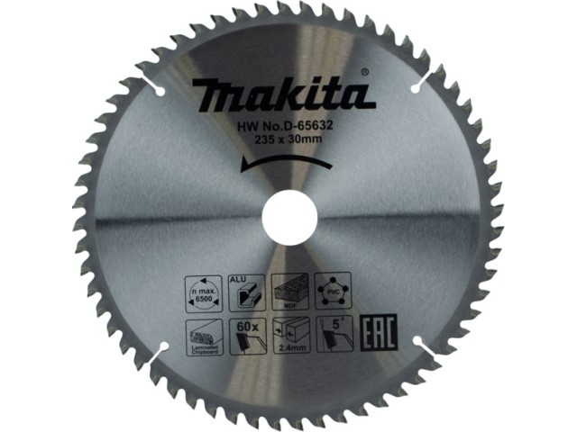 Žagin list Makita TCT, Dimenzije: 235x30/25.4x2.4mm, Zob: 60, D-65632