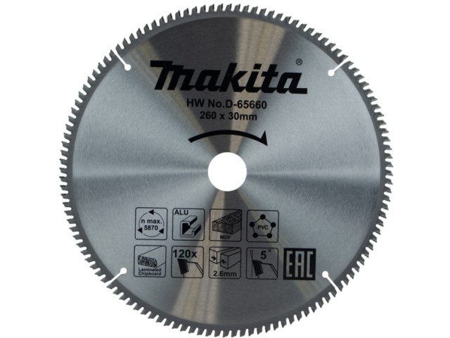 Žagin list Makita TCT, Dimenzije: 260x30x2.6mm, Zob: 120, D-65660