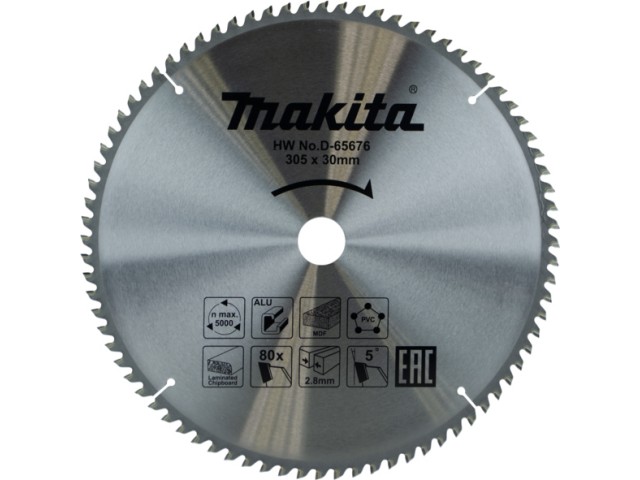 Žagin list Makita TCT, Dimenzije: 305x30x2.8mm, Zob: 80, D-65676
