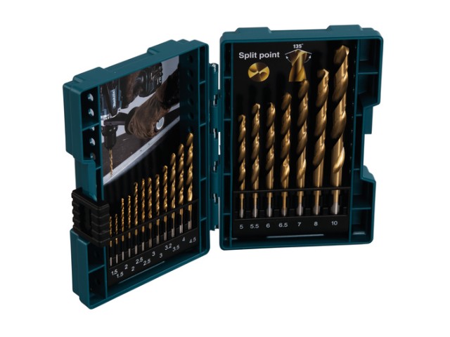 19-delni set HSS-TIN svedrov za kovino Makita, 1.5 (2x), 2 (2x), 2.5 (2x), 3 (2x), 3.2, 3.5, 4, 4.5, 5, 5.5, 6, 6.5, 7, 8, 10 mm,D-67527