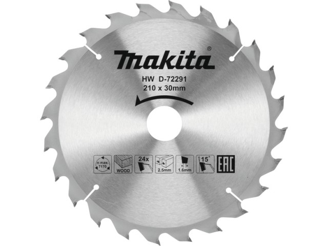 TCT žagin list za les Makita, Dimenzije: 210x30x2,5mm, Zob: 24, D-72291