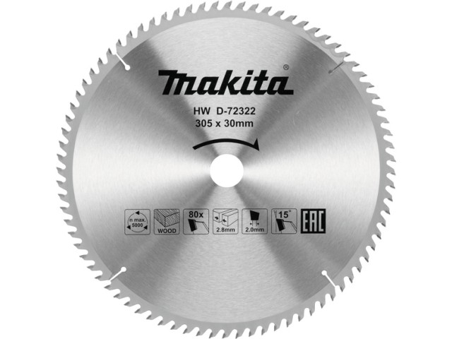 TCT žagin list za les Makita, 305x30x2,8mm, Zob: 80, D-72322