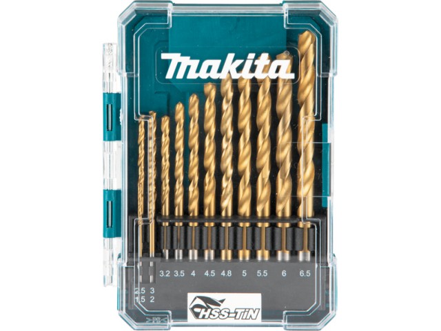 13-delni set HSS-TiN svedrov za kovino Makita-cilindrično vpetje, Dimenzije: 1.5-6.5mm, D-72855
