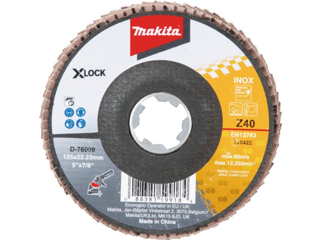 Lamelni disk Makita iz steklenih vlaken X-LOCK, 125mm, Zrnatost: 40, D-76009