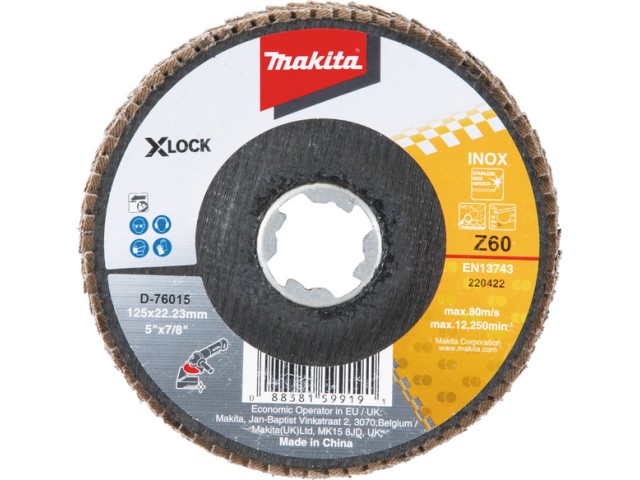 Lamelni disk Makita iz steklenih vlaken X-LOCK, 125mm, Zrnatost: 60, D-76015