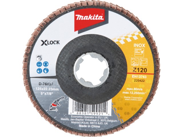 Lamelni disk Makita iz steklenih vlaken X-LOCK, 125mm, Zrnatost: 120, D-76037