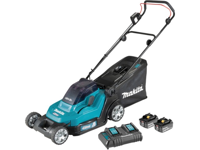 Akumulatorska kosilnica Makita DLM432CT2, 2x5.0Ah, DC18SH, 18+18V, 430mm, 50L, 950m2, 17.5kg
