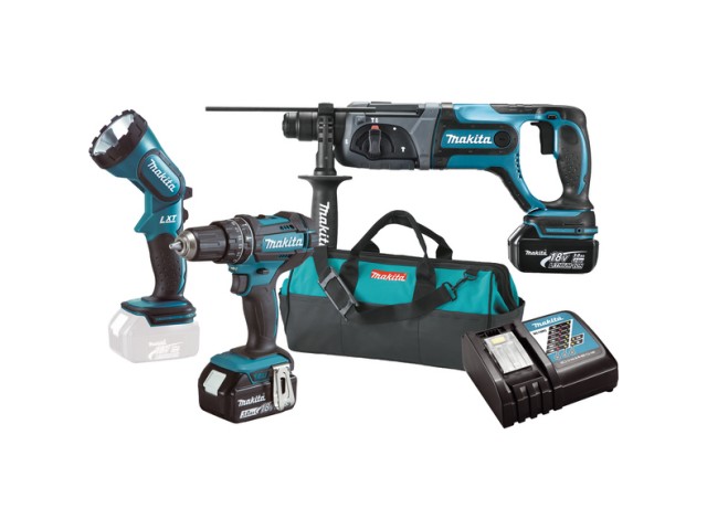 Akumulatorski set orodja Makita DLX3043, DHP482, DHR241,ML185, BL1830Bx2, DC18RC, Torba