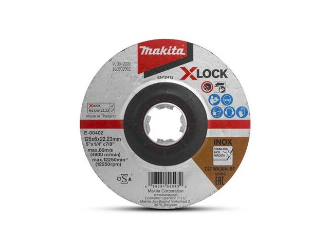 Brusilna plošča X-LOCK za inox Makita, Dimenzije: 125x6x22,23mm, E-00402