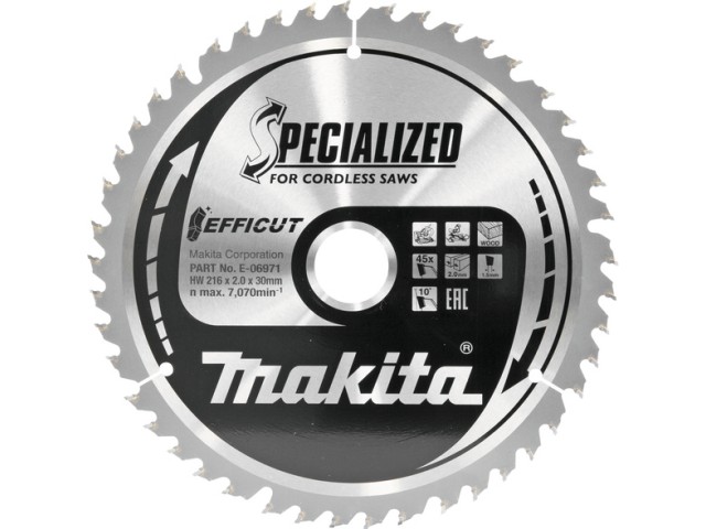 TCT žagin list EFFICUT Makita, Dimenzije: 216x2x30mm, Zob: 45, E-06971