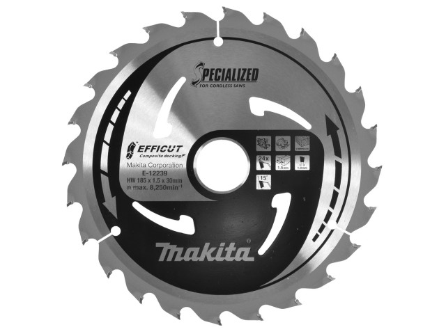 Žagin list Efficut Makita, Dimenzije: 185x1,5x30, Zob: 24, za lesne kompozite, E-12239