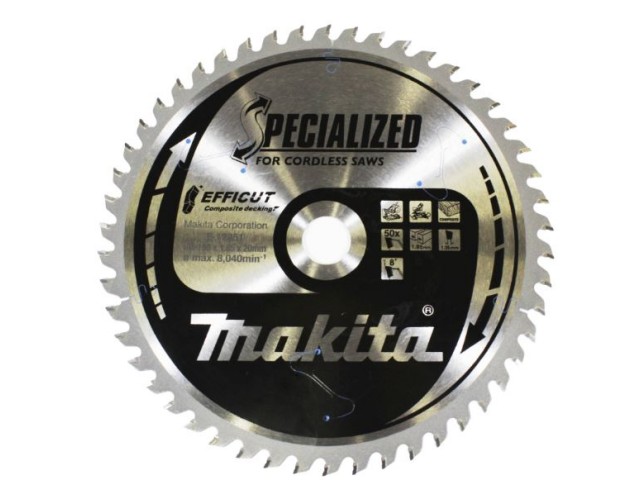 Žagin list Efficut Makita, Dimenzije: 190x1,85x20mm, Zob: 50, za lesne kompozite, E-12251