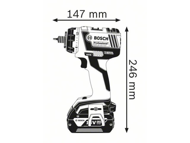 Akumulatorski vrtalni vijačnik z nastavki Bosch GSR 18 V-EC FC2, 18V, 1.5-13 mm, 1.7 kg, 06019E1104