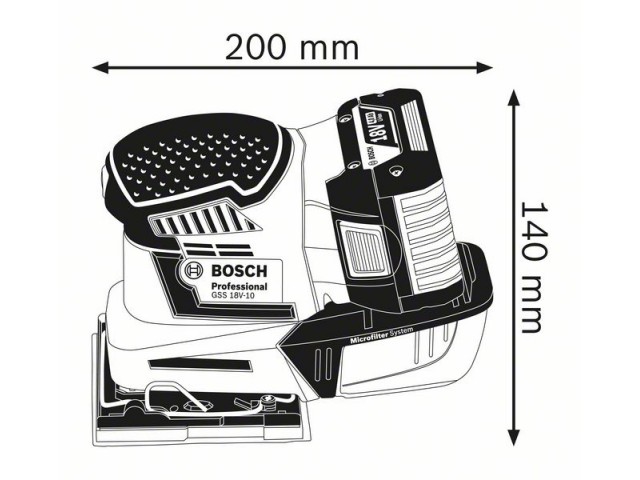 Akumulatorski vibracijski brusilnik Bosch GSS 18V-10 SOLO v kartonu, 18V, 1.6mm, 1.7kg, 06019D0200