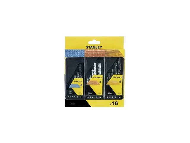 16-delni set svedrov Stanley, les, zid, kovina, 2-10mm, STA56045