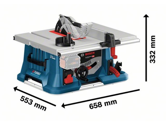 Akumulatorska namizna žaga Bosch BITURBO GTS 18V-216 + miza GTA 560, 18V, 216mm, 21.6kg, 0601B44002